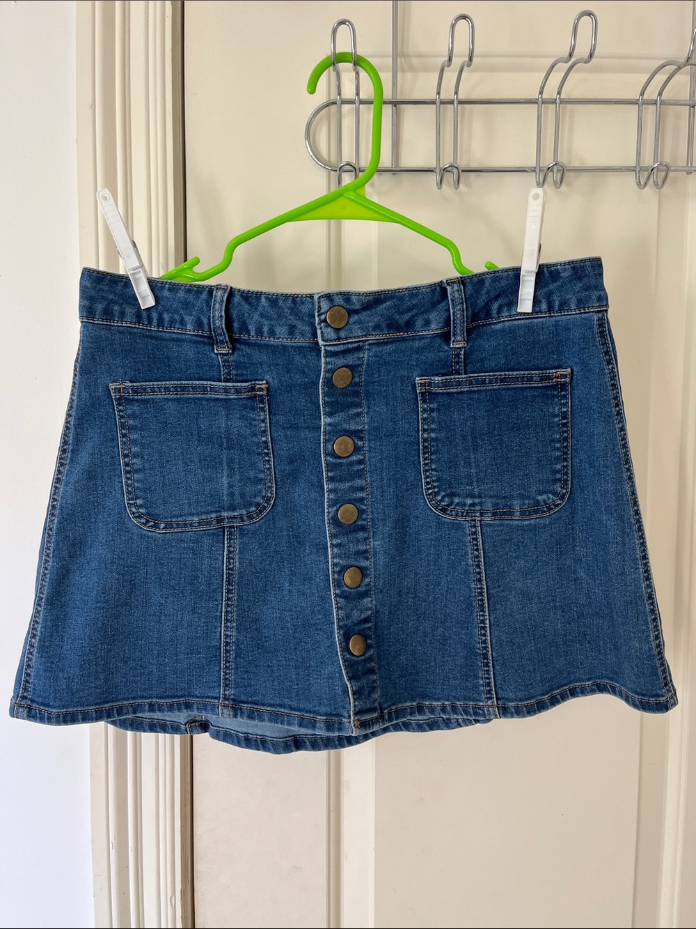 Altar'd State Dark Blue Button-Front A-Line Denim Skirt